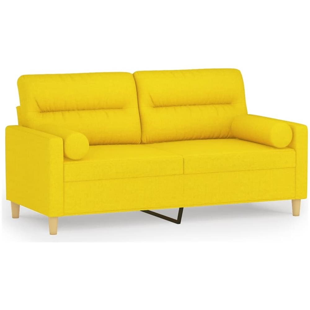 Divano A 2 Posti Con Cuscini Giallo Chiaro 140 Cm In Tessuto - Foto 1