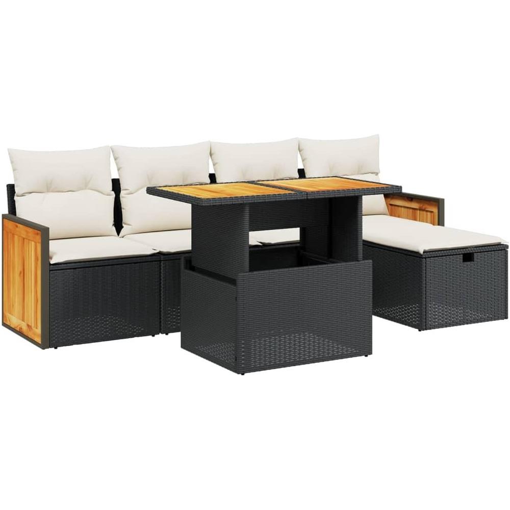 Set Divano da Giardino 6 pz con Cuscini Nero in Polyrattan - Foto 1