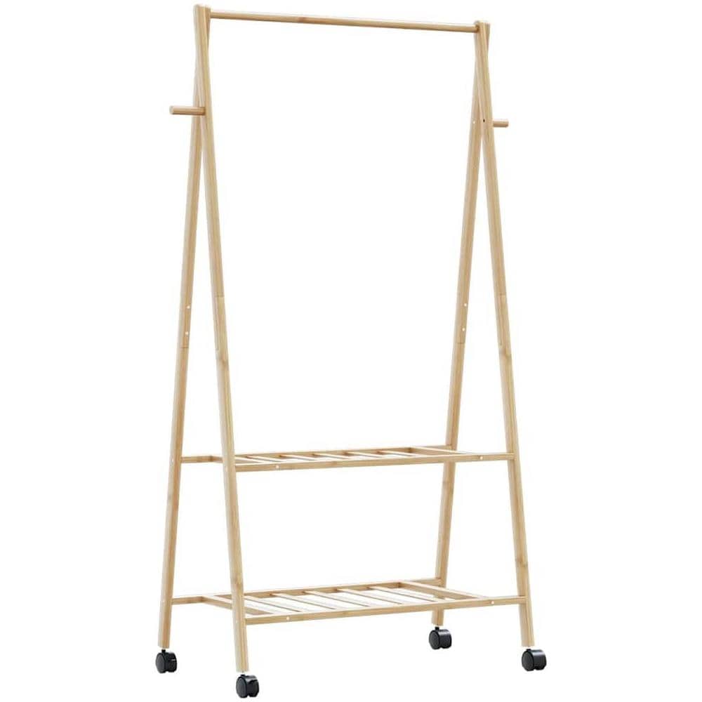 Appendiabiti con Ripiani e Ruote 96x45,5x155,5 cm in Bambù - Foto 1