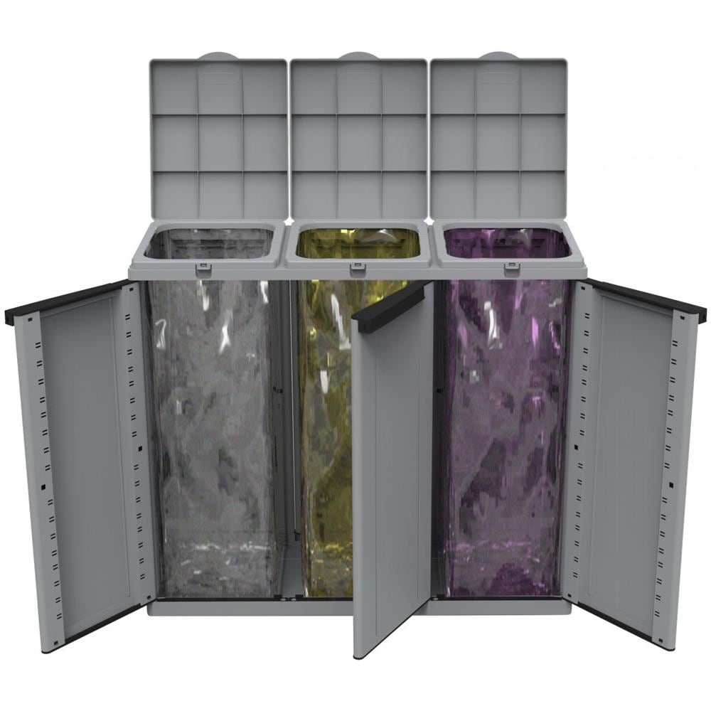 Pattumiera In Resina Per Raccolta Differenziata 3 Posti Cm. 102x39x89 Terry - Foto 2