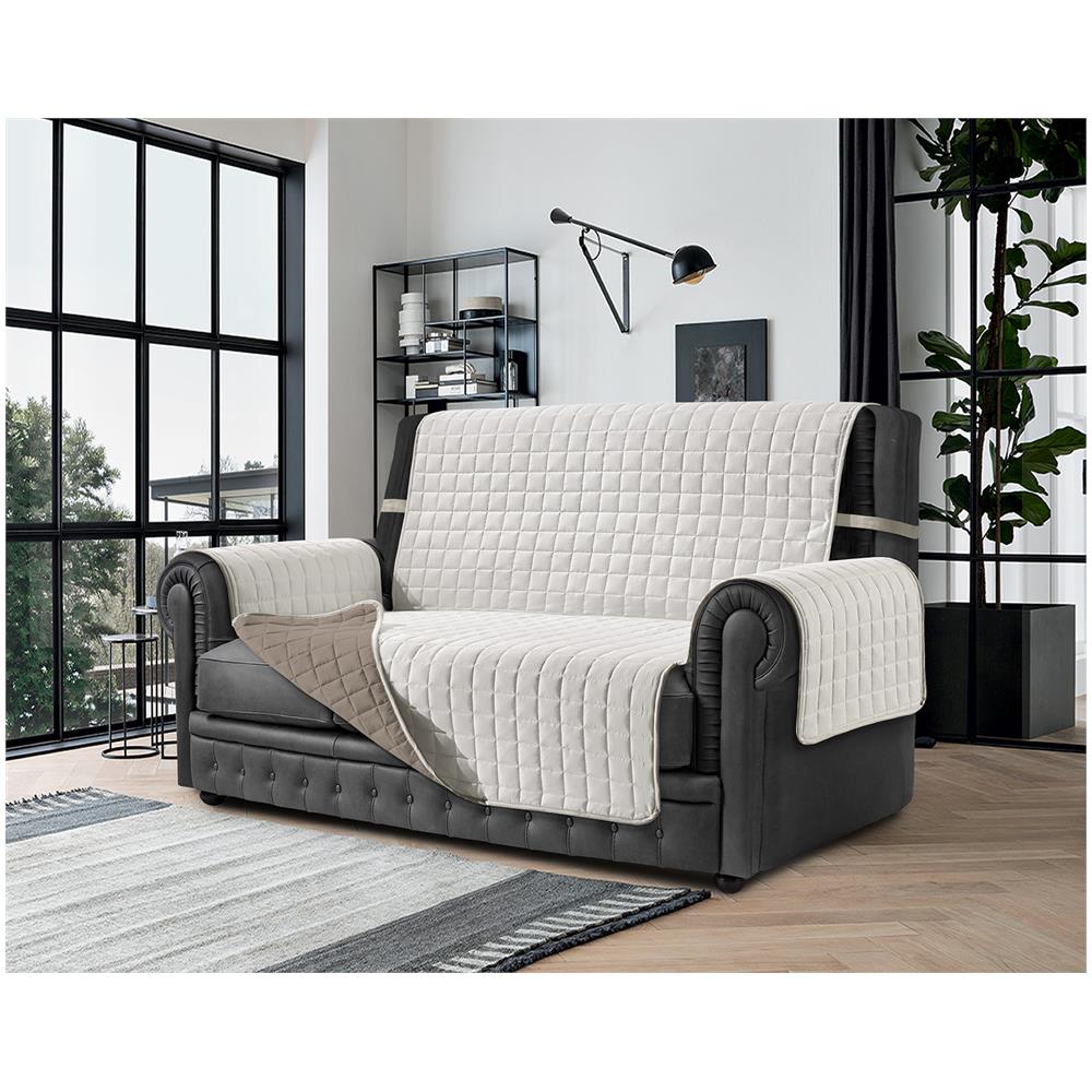 Copridivano Antimacchia - Salvadivano Trapuntato Double Face - 3 Posti Per Seduta Da 170 A 195 Cm - Panna / sabbia - Foto 1