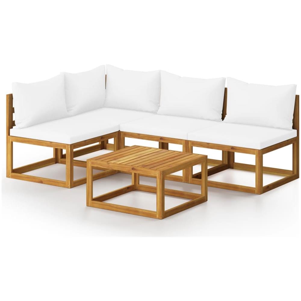 Set Divani da Giardino 5 pz con Cuscini Crema Massello Acacia - Foto 1