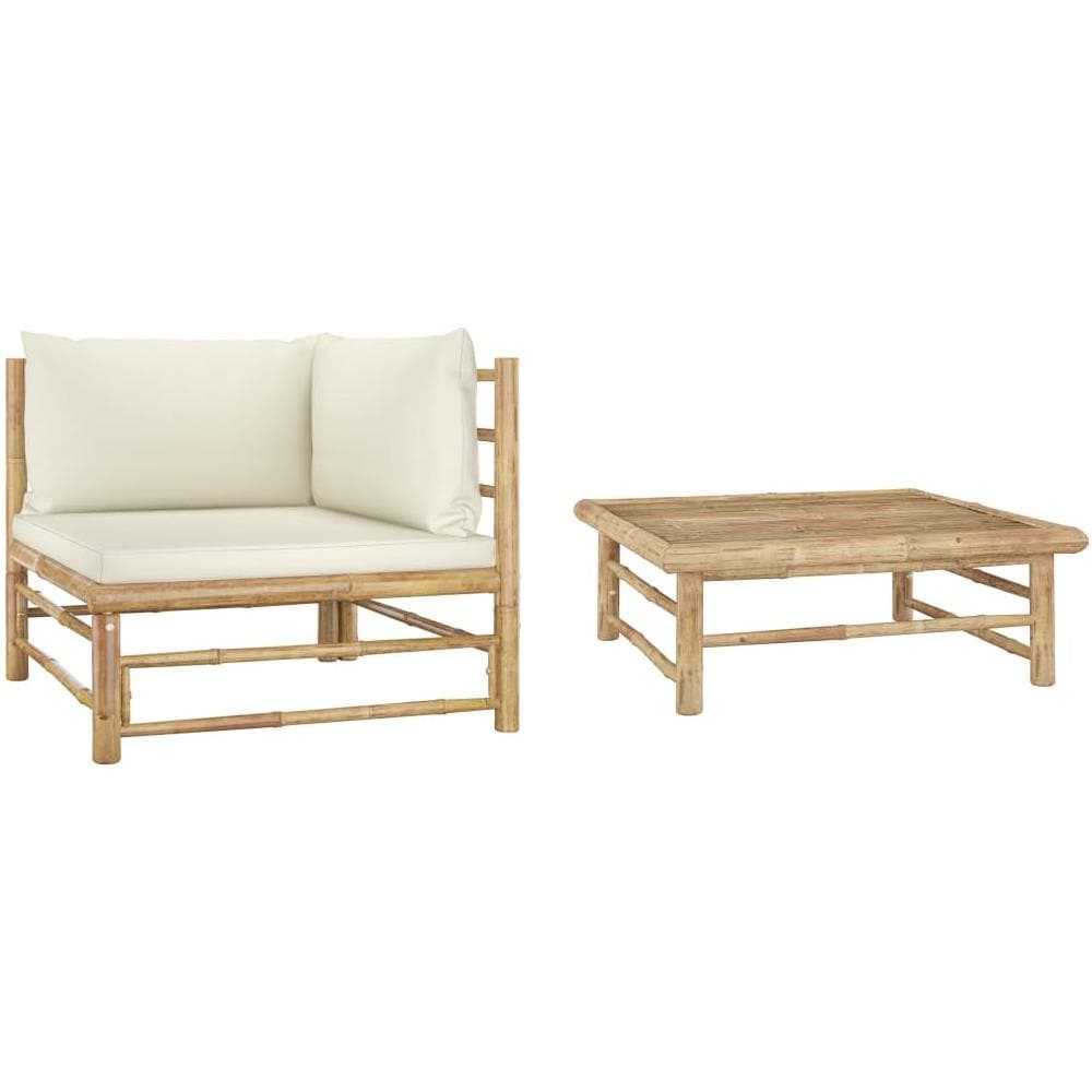 Set Divani da Giardino 2 pz con Cuscini Bianco Crema in Bambù - Foto 1