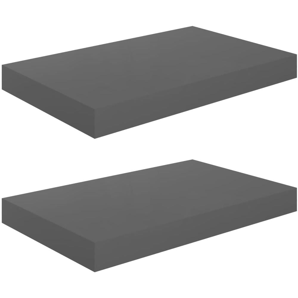 Scaffali A Parete 2 Pz Grigio Lucido 40x23x3,8 Cm In Mdf - Foto 2