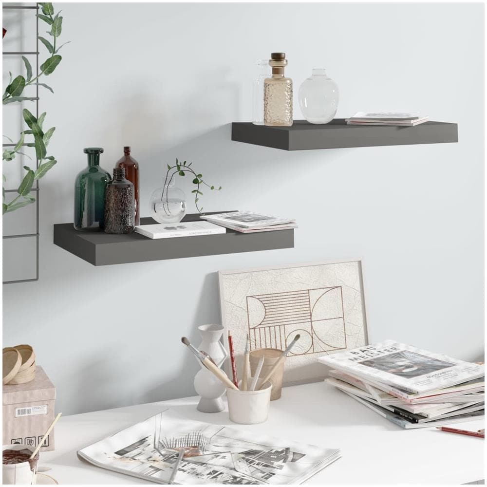 Scaffali A Parete 2 Pz Grigio Lucido 40x23x3,8 Cm In Mdf - Foto 1