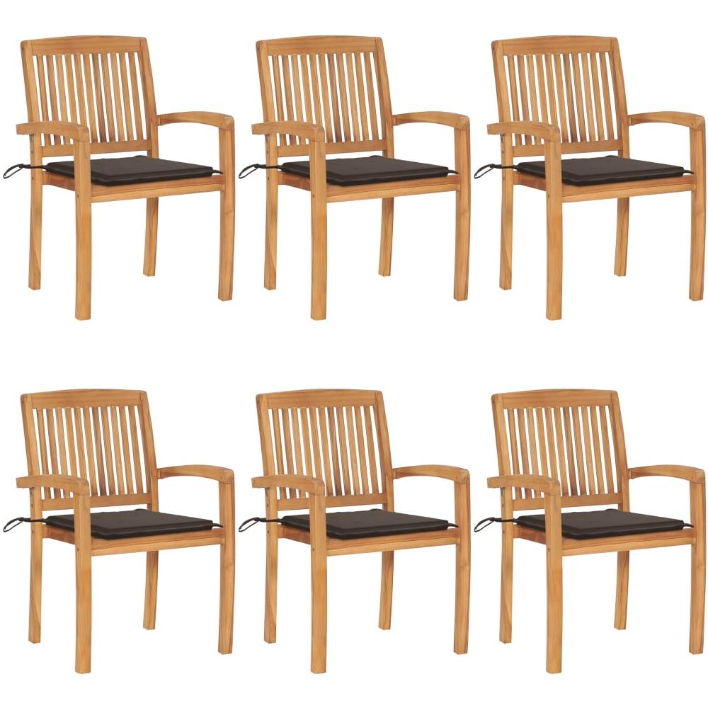 Sedie da Giardino Impilabili con Cuscini 6 pz Massello di Teak - Foto 1