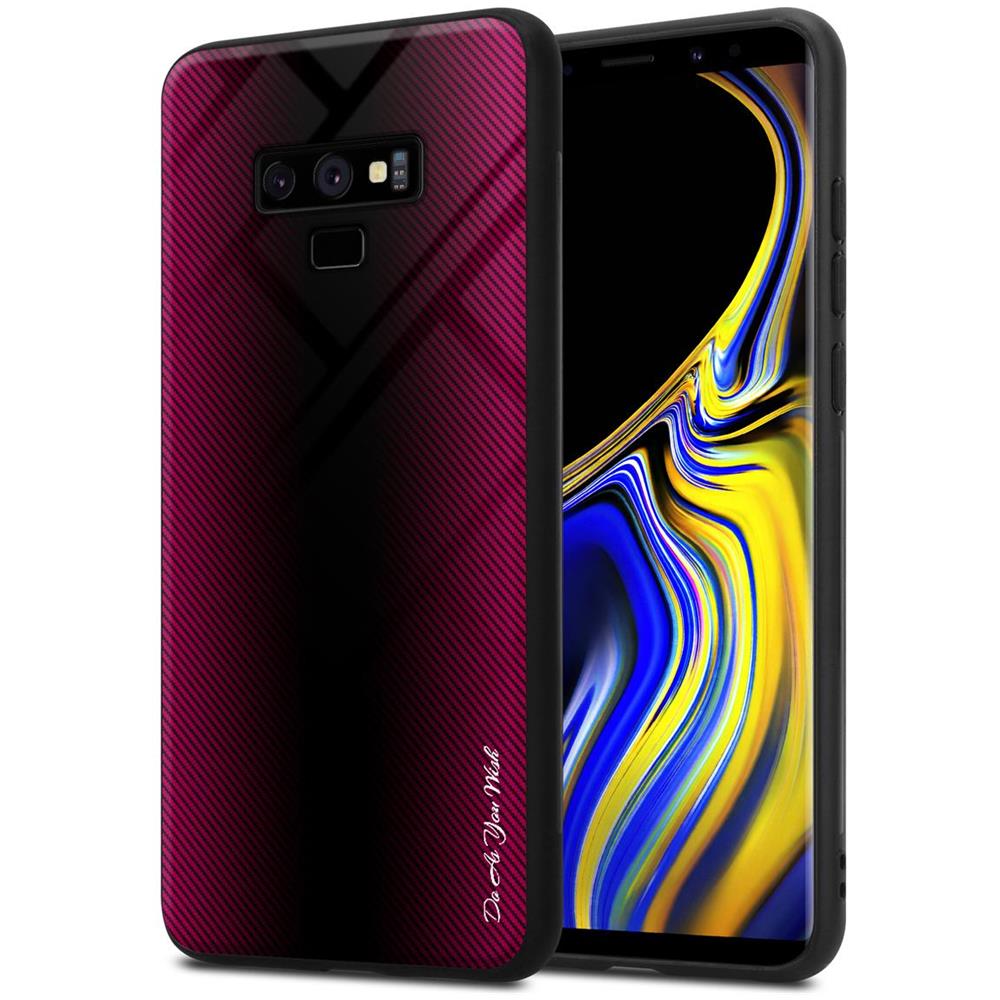 Custodia Compatibile Con Samsung Galaxy Note 9 - Ottica A Strisce In Cremisi Rosa - Coperchio Protettivo In Vetro Temperato E Silicone Tpu - Foto 1