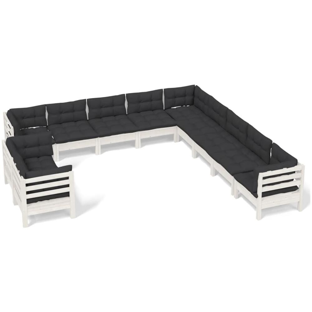 Set Divani Da Giardino 11 Pz Con Cuscini Bianchi Legno Di Pino - Foto 2