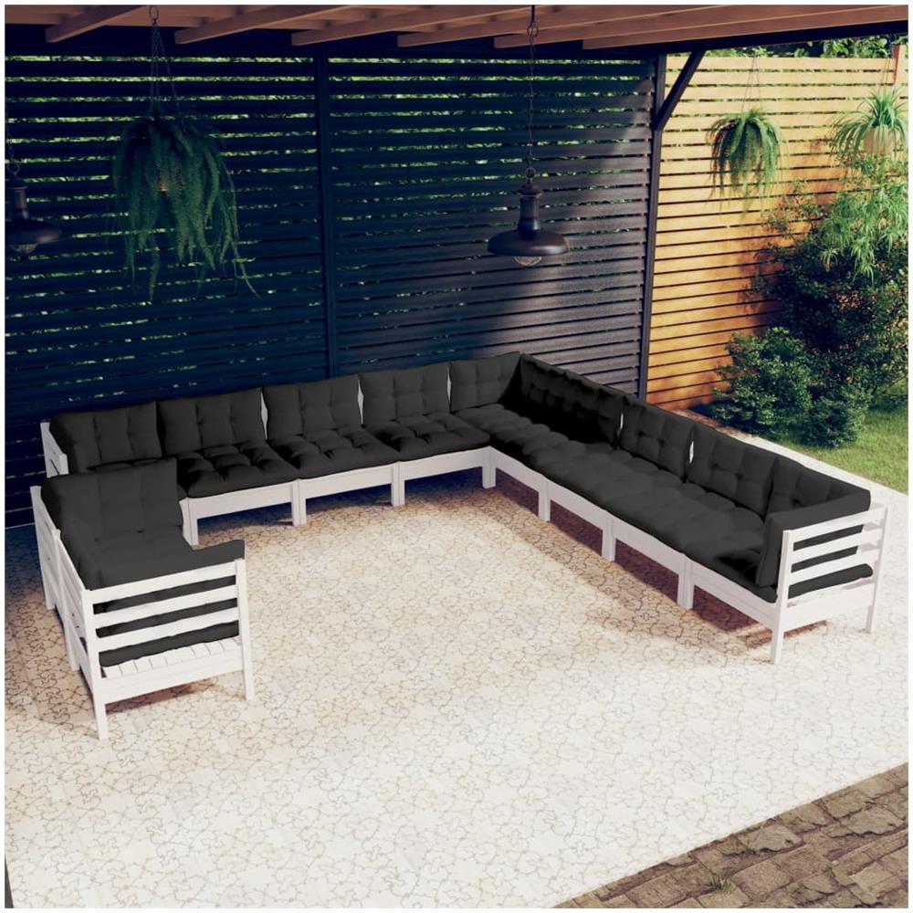 Set Divani Da Giardino 11 Pz Con Cuscini Bianchi Legno Di Pino - Foto 1