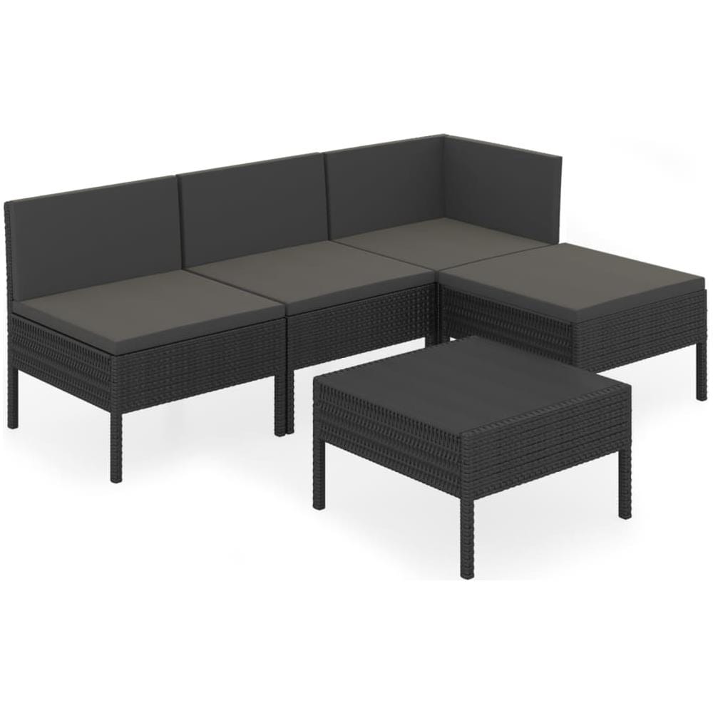 Set Divani da Giardino 5 pz con Cuscini in Polyrattan Nero - Foto 2