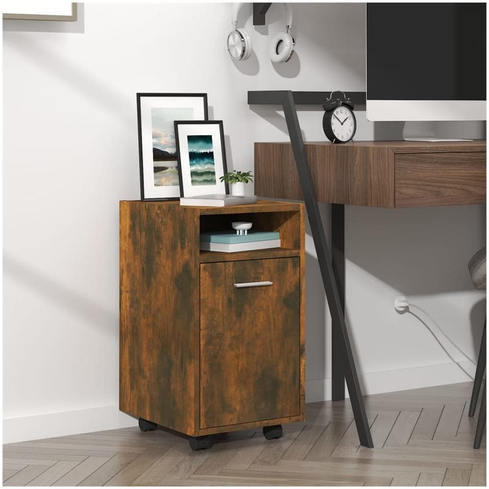 Mobiletto Con Ruote Rovere Fumo 33x38x60 Cm Legno Multistrato - Foto 1