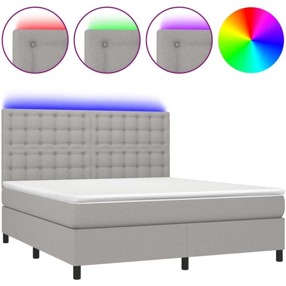 Letto A Molle Materasso E Led Grigio Chiaro 180x200 Cm Tessuto - Foto 2