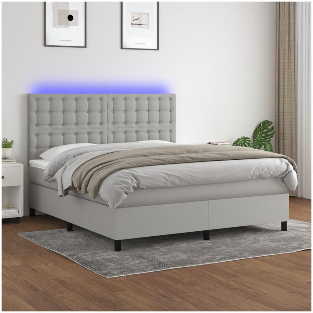 Letto A Molle Materasso E Led Grigio Chiaro 180x200 Cm Tessuto - Foto 1