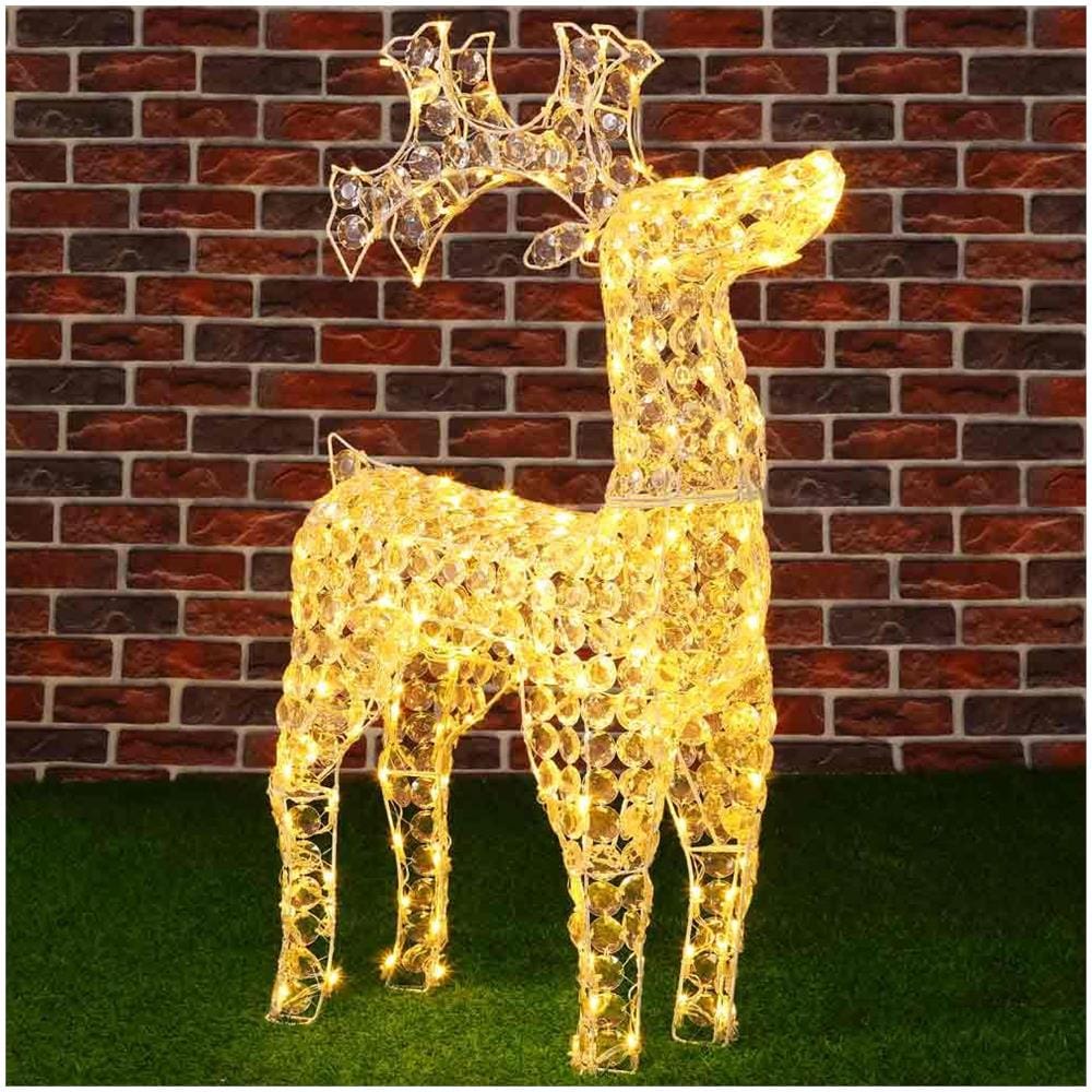 Renna Natalizia Luminosa 3D in Cristalli Acrilici 200 LED Bianco Caldo H. 90 cm - Foto 1