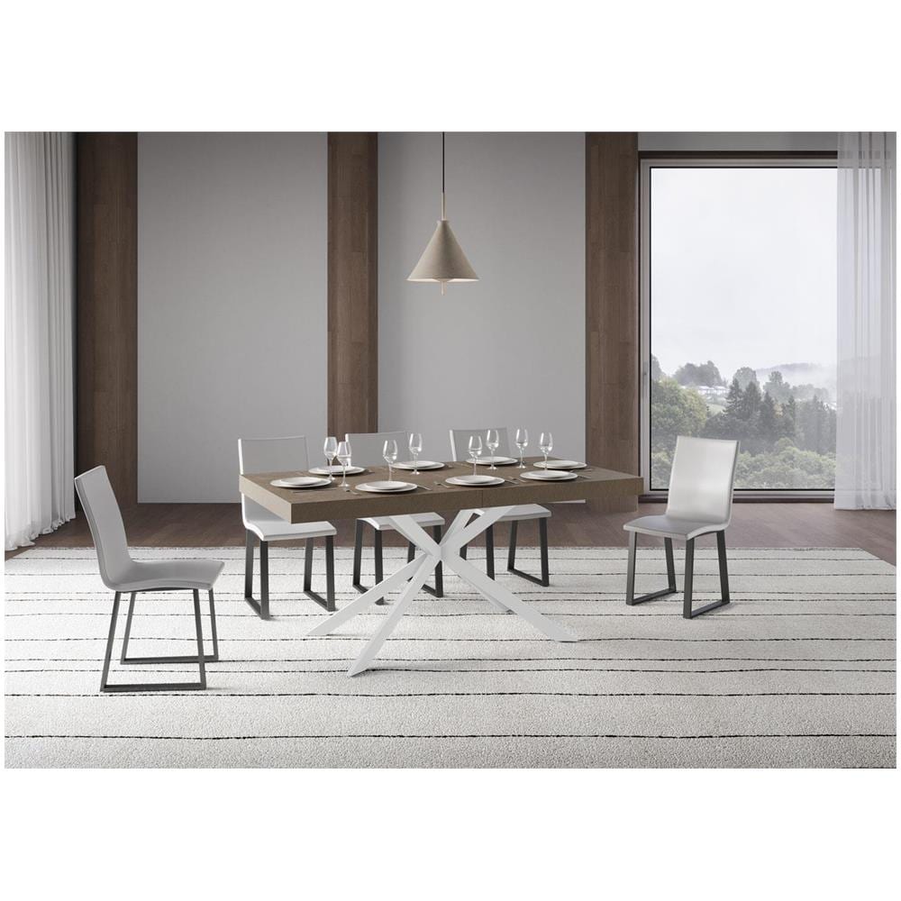 Tavolo allungabile 90x160/420 cm Plaker tortora gambe bianche - Foto 2
