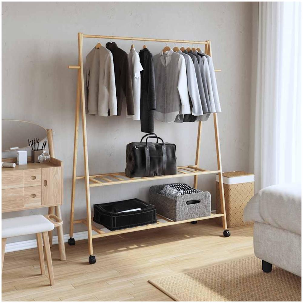 Appendiabiti con Ripiani e Ruote 132x45,5x155,5 cm in Bambù - Foto 2