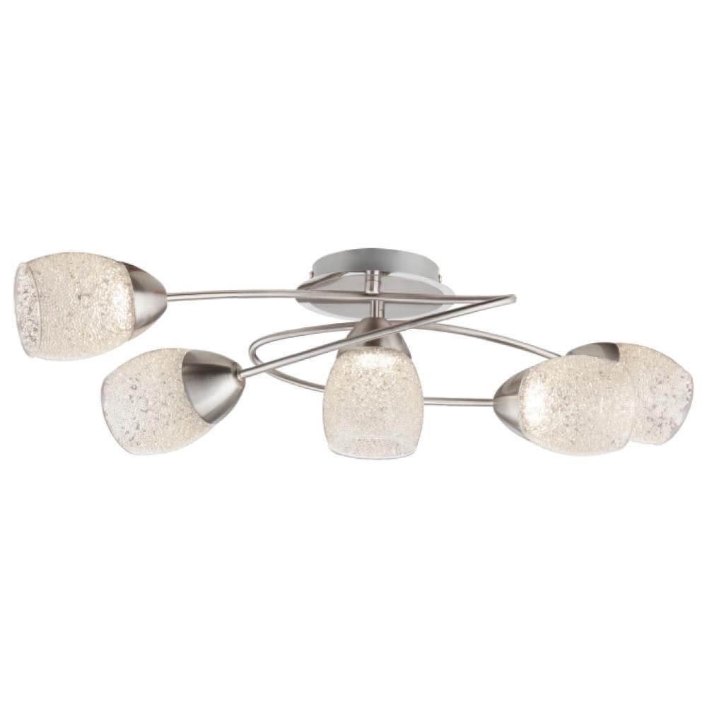 Plafoniera Led Moderna 5 Luci 15w In Metallo Satinato E Vetri Cristallo Bianco - Foto 1