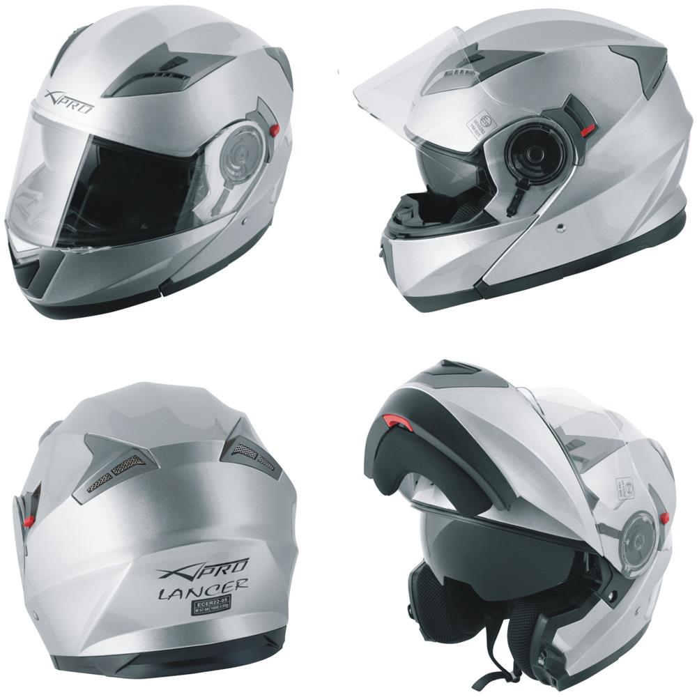Casco Modulare Apribile Moto Touring Sport Visiera Parasole Argento Xl - Foto 1
