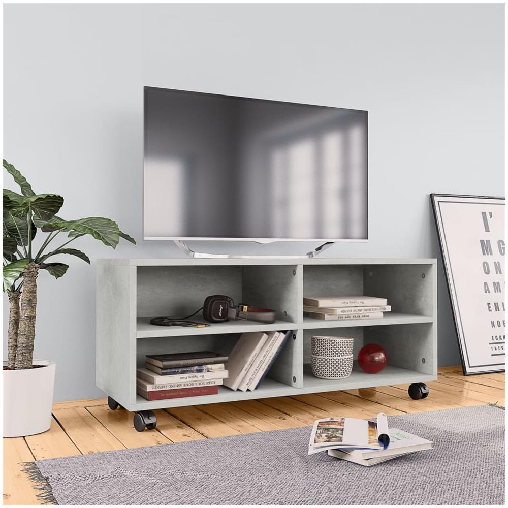 Mobile TV con Ruote Grigio Cemento 90x35x35 cm in Multistrato - Foto 1