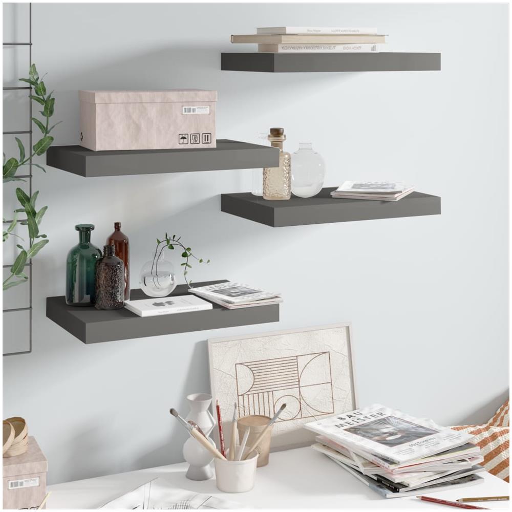 Scaffali A Parete 4 Pz Grigio Lucido 40x23x3,8 Cm In Mdf - Foto 1