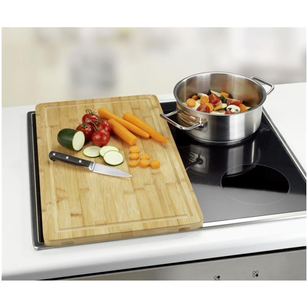 Tagliere O Coperchio Per Piano Cottura, Accessorio In Bambù Con Gambe Antiscivolo - 52 X 30 Cm, - Foto 2