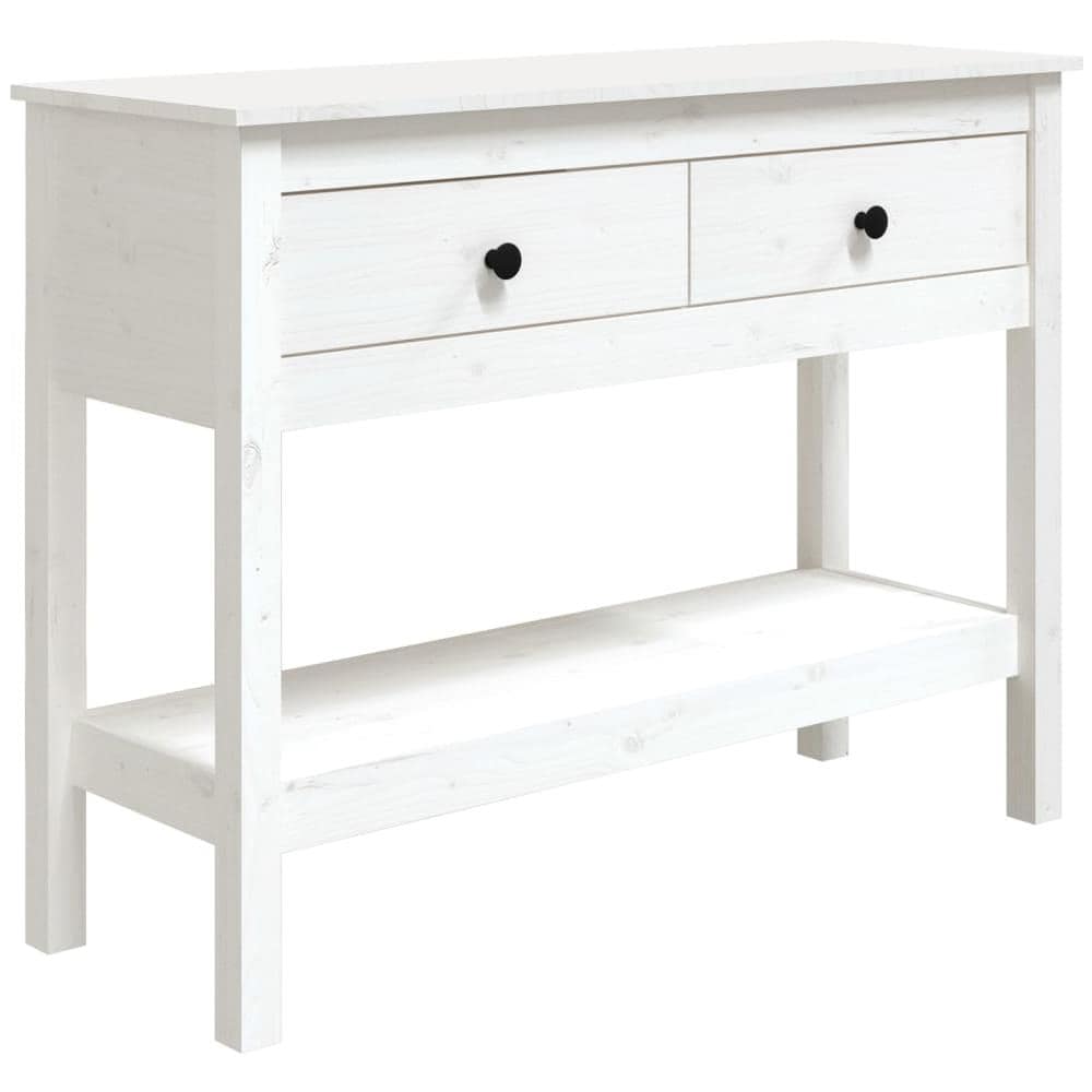 Tavolo Consolle Bianco 100x35x75 Cm In Legno Massello Di Pino - Foto 2