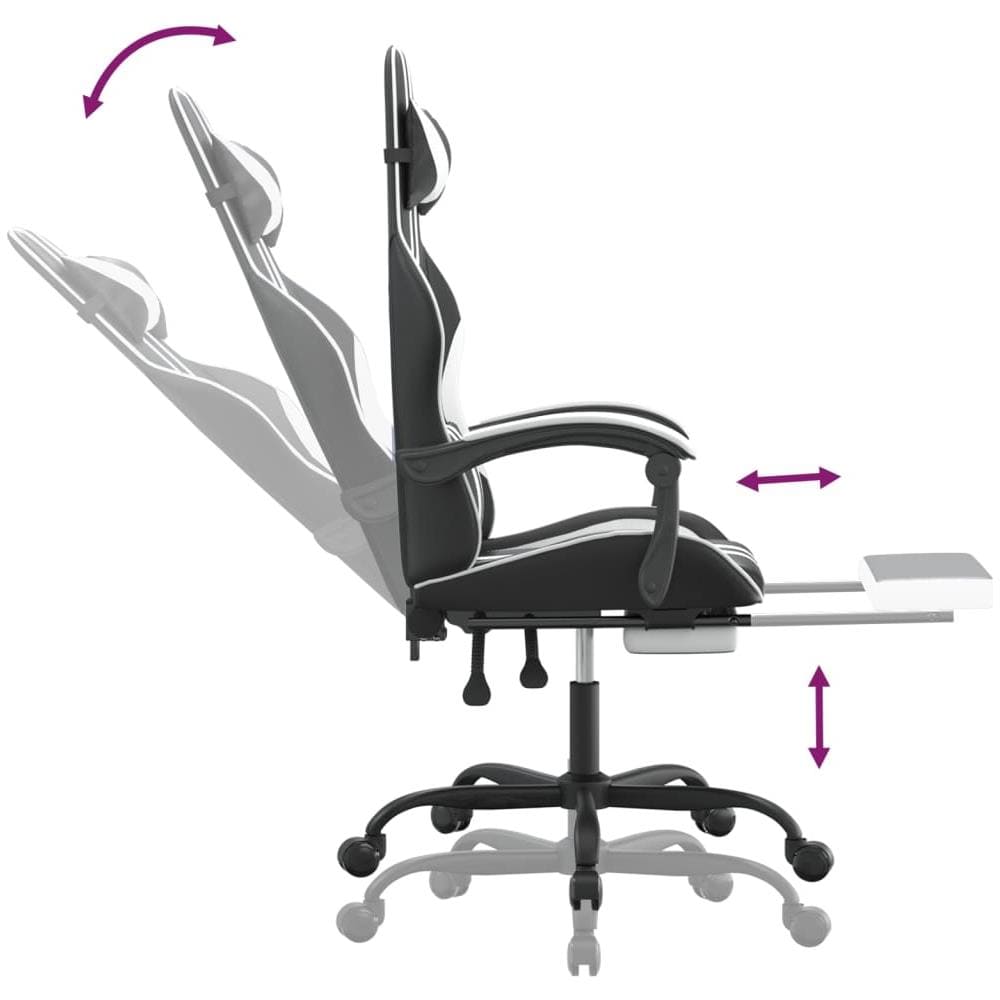 Sedia da Gaming Girevole Poggiapiedi Nero e Bianco Similpelle - Foto 2