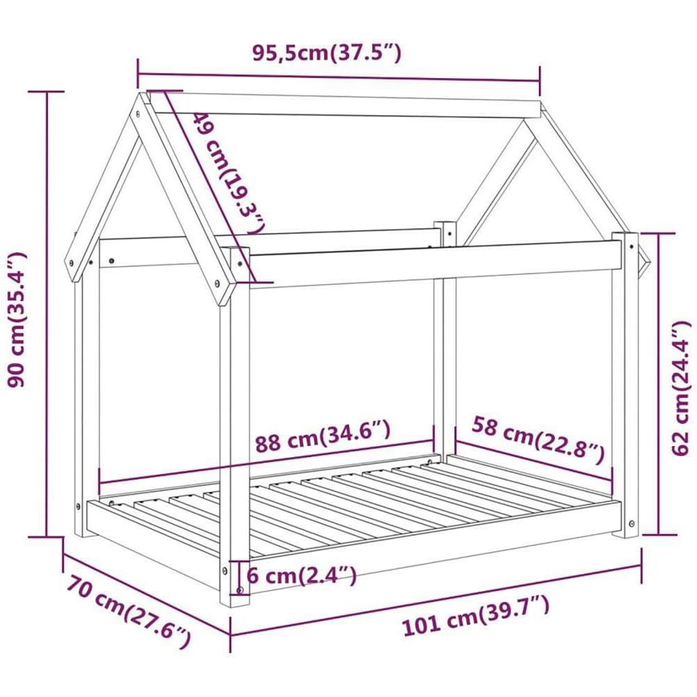 Cuccia per Cani Nera 101x70x90 cm in Legno Massello di Pino - Foto 7