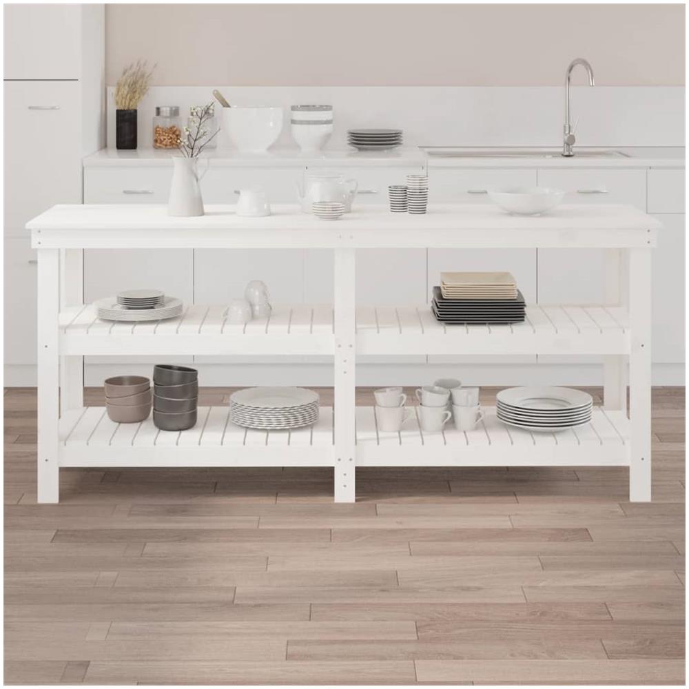 Banco da Lavoro Bianco 181x50x80 cm in Legno Massello di Pino - Foto 3