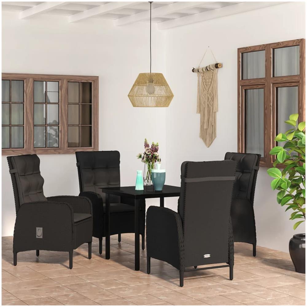 Set Da Pranzo Per Giardino 5 Pz Con Cuscini Nero - Foto 1