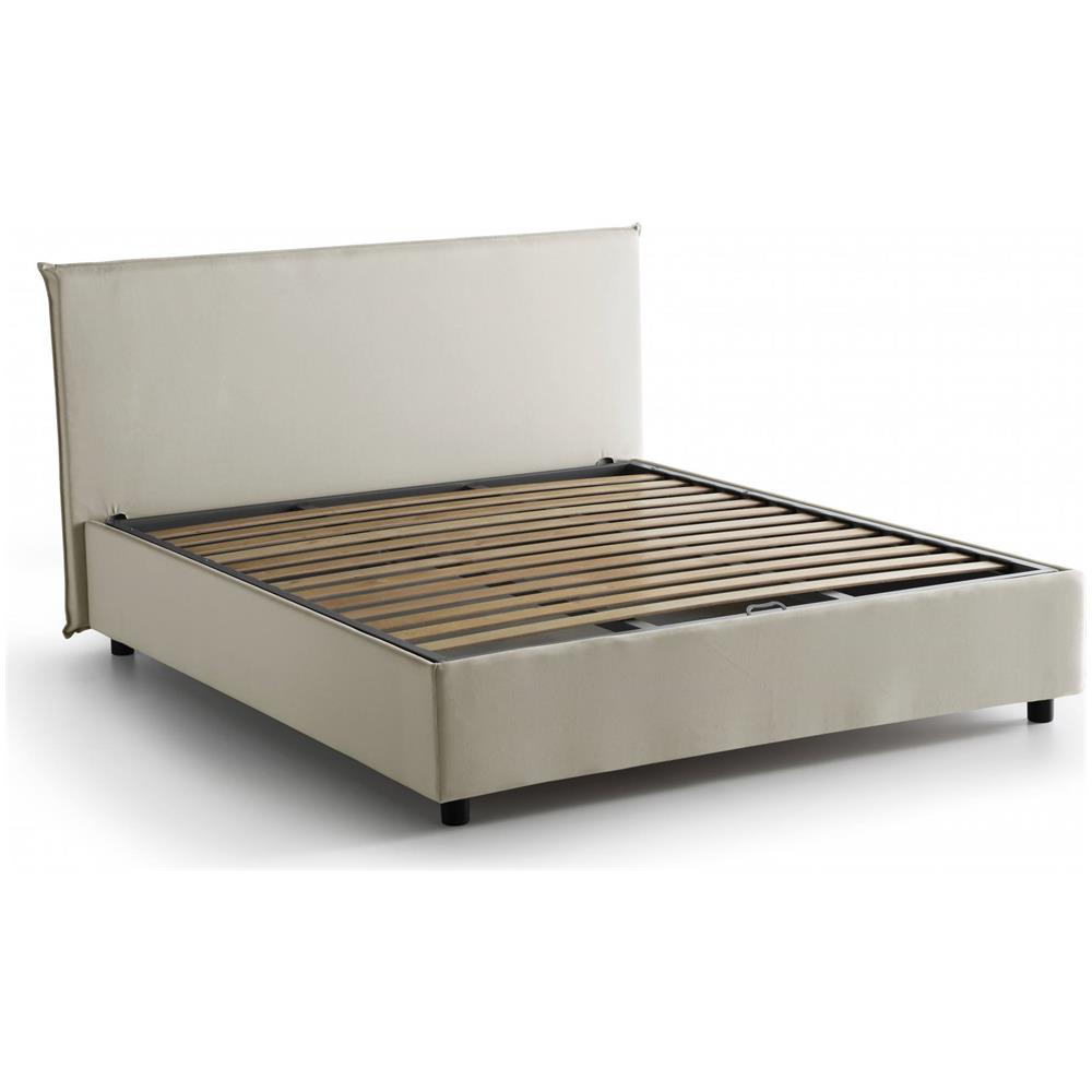 Letto Matrimoniale Azue, Letto Contenitore Con Rivestimento In Tessuto, 100% Made In Italy, Apertura Frontale, Adatto Per Materasso Cm 140x190, Beige - Foto 2