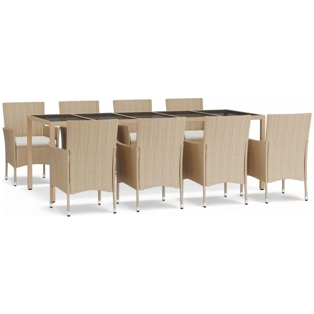 Set Da Pranzo Da Giardino 9 Pz Con Cuscini Beige In Polyrattan - Foto 1