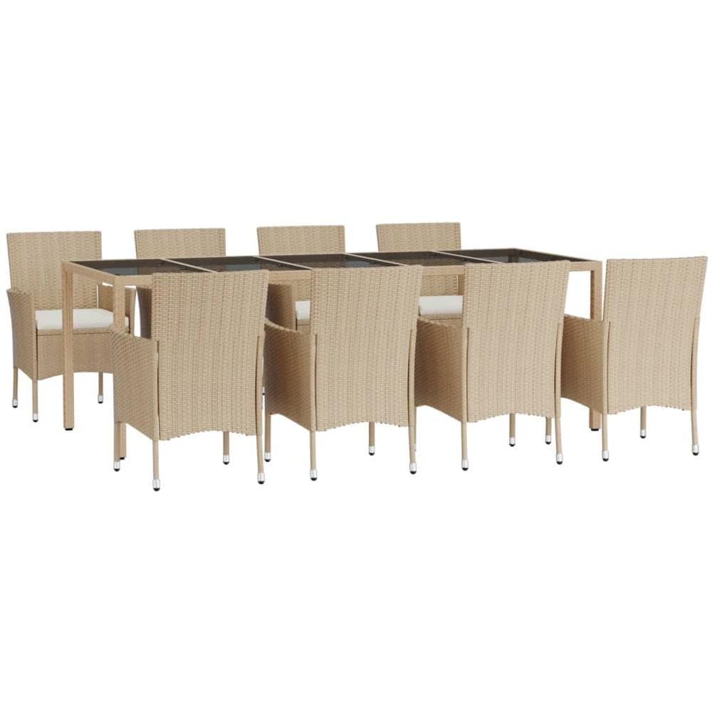 Set Da Pranzo Da Giardino 9 Pz Con Cuscini Beige In Polyrattan - Foto 2