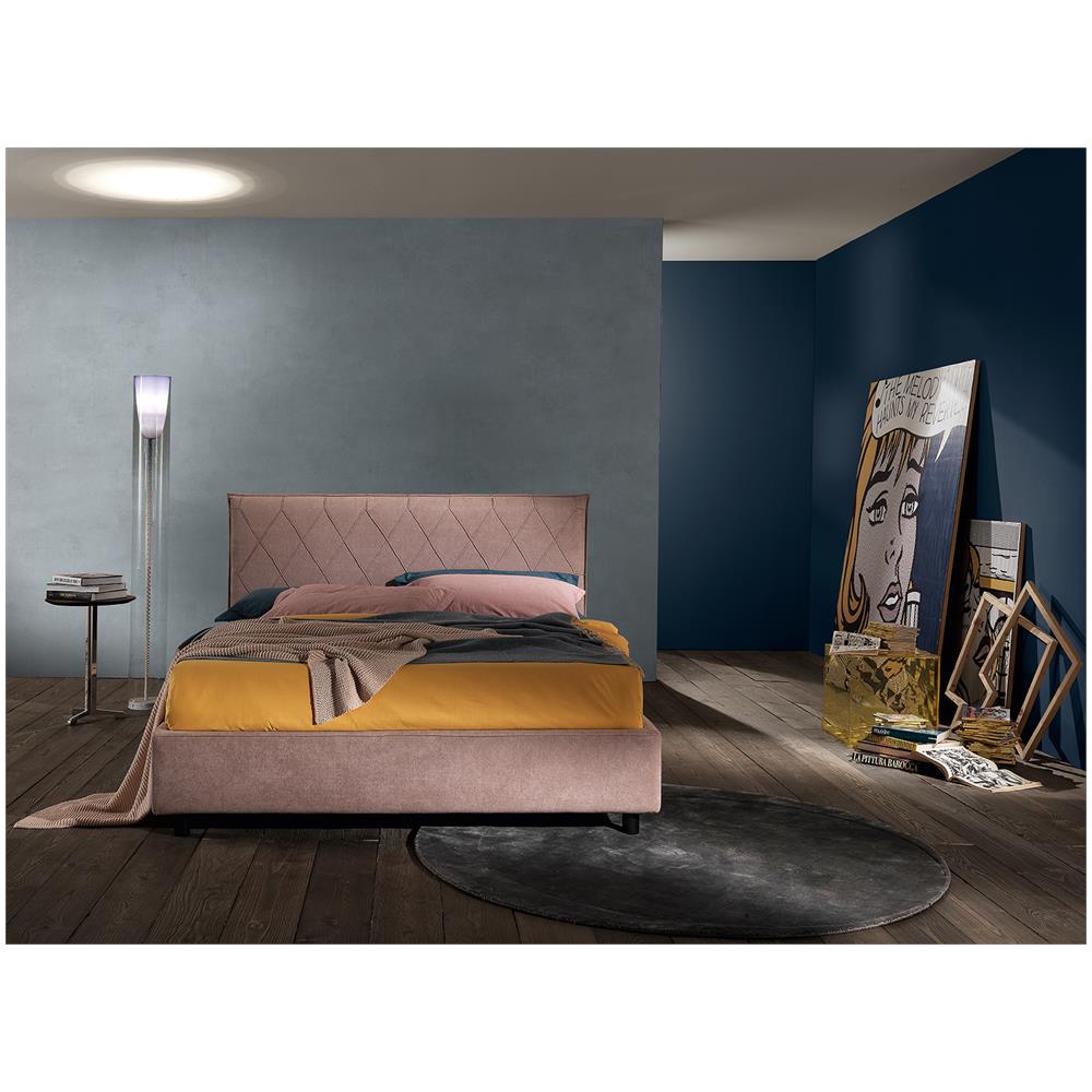 Letto Matrimoniale, Modello Paris Decorativo E Teatrale, Rete Da 160x190 Cm Con Doghe In Legno, Box Contenitore, Tessuto Giroletto Sfoderabile, Made In Italy - Foto 7