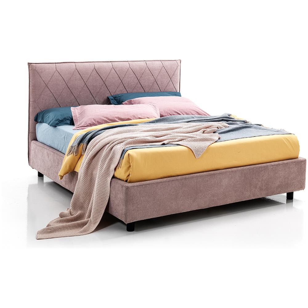 Letto Matrimoniale, Modello Paris Decorativo E Teatrale, Rete Da 160x190 Cm Con Doghe In Legno, Box Contenitore, Tessuto Giroletto Sfoderabile, Made In Italy - Foto 1