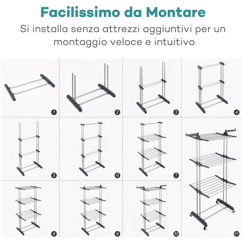 Stendino Stendibiancheria A Torre Modulabile Pieghevole Salvaspazio Richiudibile - Foto 2
