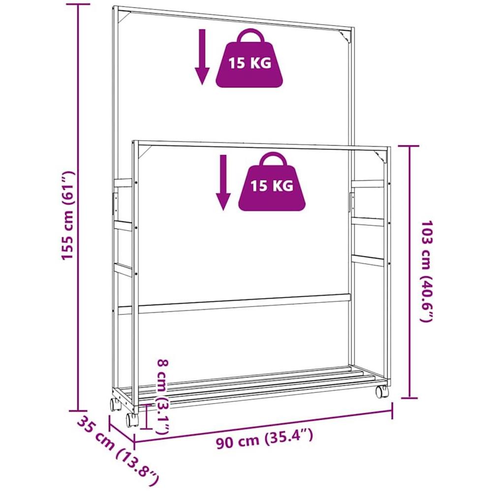 Appendiabiti con Ripiani e Ruote 90x35x155 cm in Bambù - Foto 9