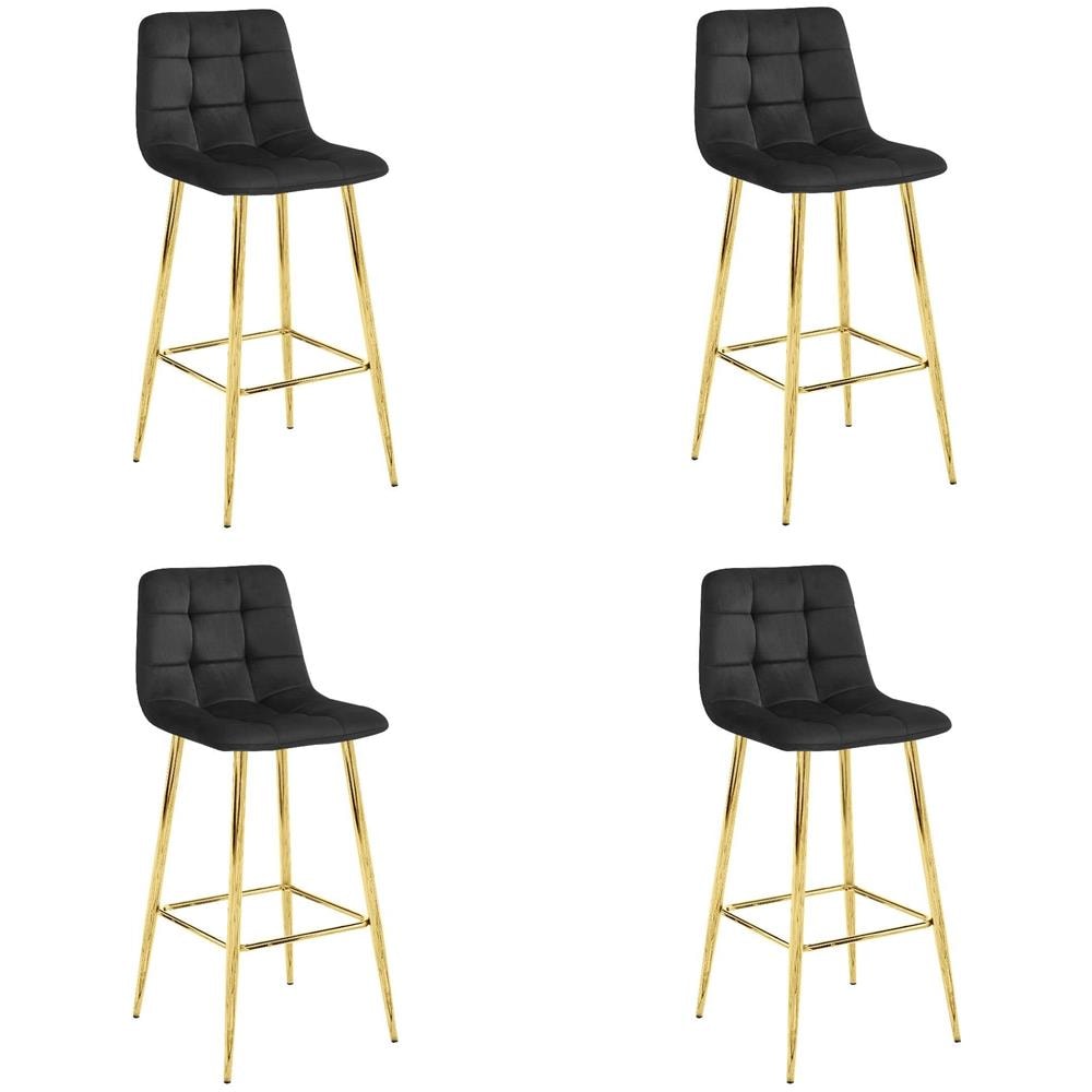 Sgabello TEOTO in velluto nero con gambe dorate, design moderno x4 - Foto 1