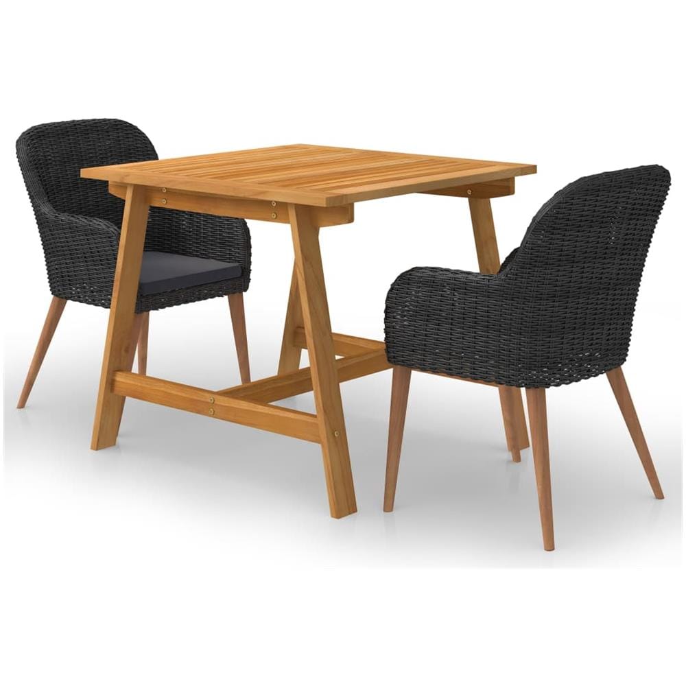 Set Mobili Da Pranzo Per Giardino 3 Pz Nero - Foto 1