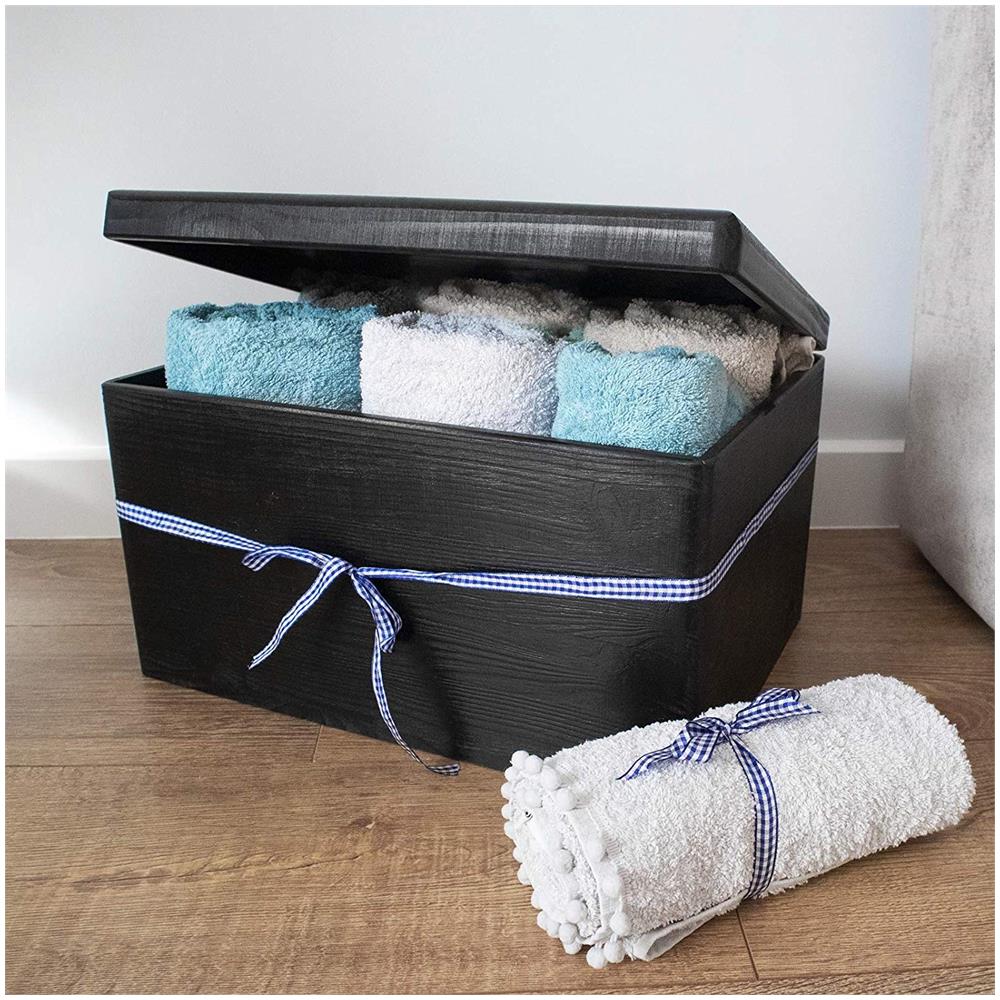 Xxl Grande Nero Scatola Legno Con Coperchio | L40 X P30 X H24 Cm (+ / - 1) | Cassetta Conteniore Portaoggetti Portagiochi Cofanetto | Perfetta Per Decoupage Documenti Giocattoli Attrezzi - Foto 2