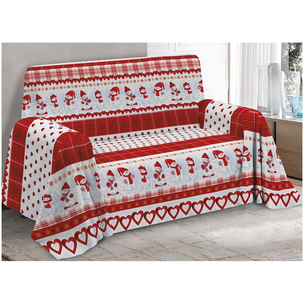 Telo Arredo Granfoulard Copritutto Cotone Copriletto Multiuso Disegni Invernali Ob 2 Piazze Snow Rosso - Foto 1