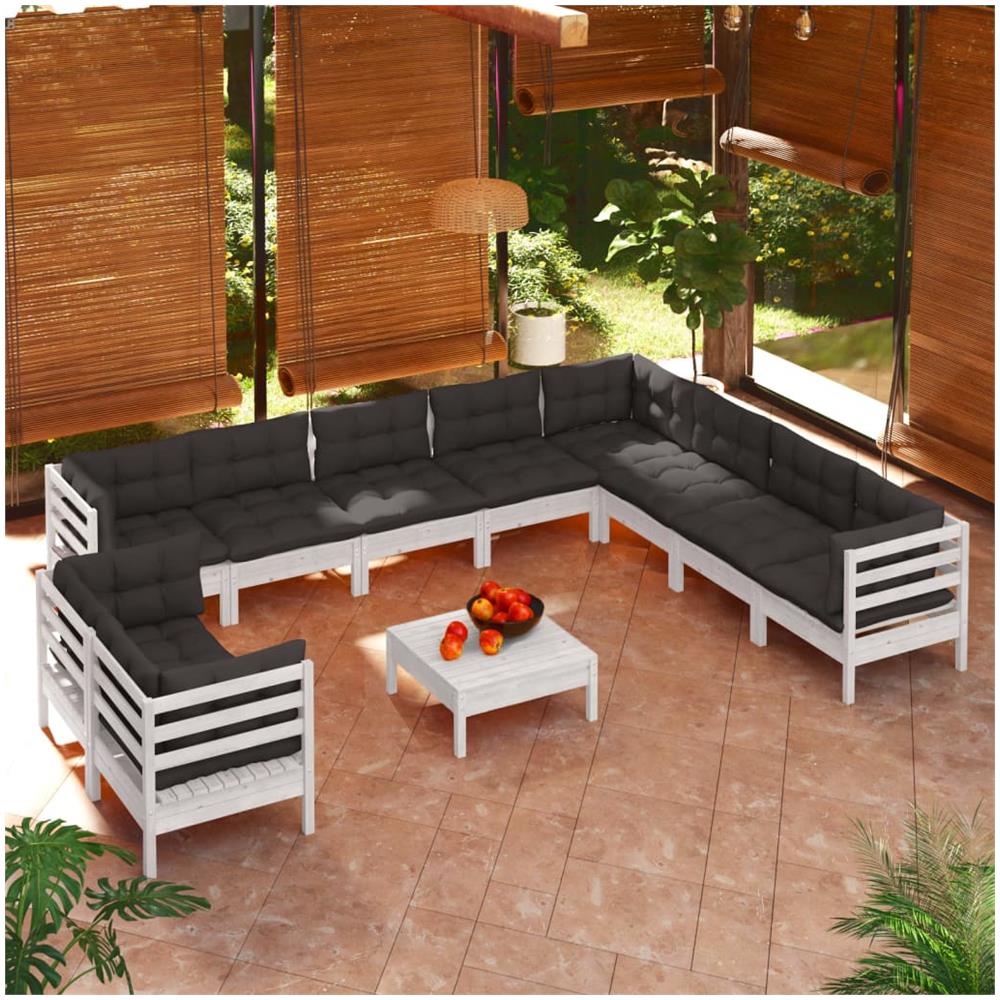 Set Divani Da Giardino 11 Pz Con Cuscini Bianchi Legno Di Pino - Foto 1
