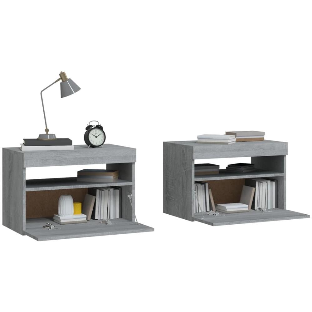 Comodini 2 Pz Con Luci Led Grigio Sonoma 60x35x40 Cm - Foto 2