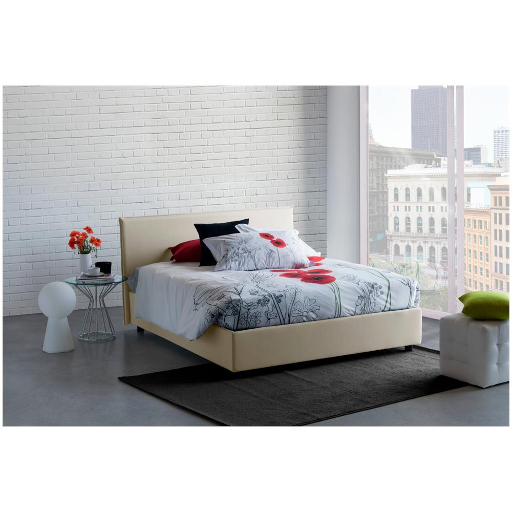 Letto Matrimoniale Beata, Letto Contenitore Con Rivestimento In Tessuto, 100% Made In Italy, Apertura Frontale, Con Materasso Cm 140x190 Incluso, Beige - Foto 1