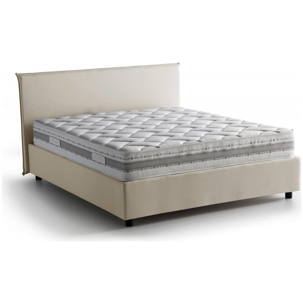Letto Matrimoniale Beata, Letto Contenitore Con Rivestimento In Tessuto, 100% Made In Italy, Apertura Frontale, Con Materasso Cm 140x190 Incluso, Beige - Foto 2