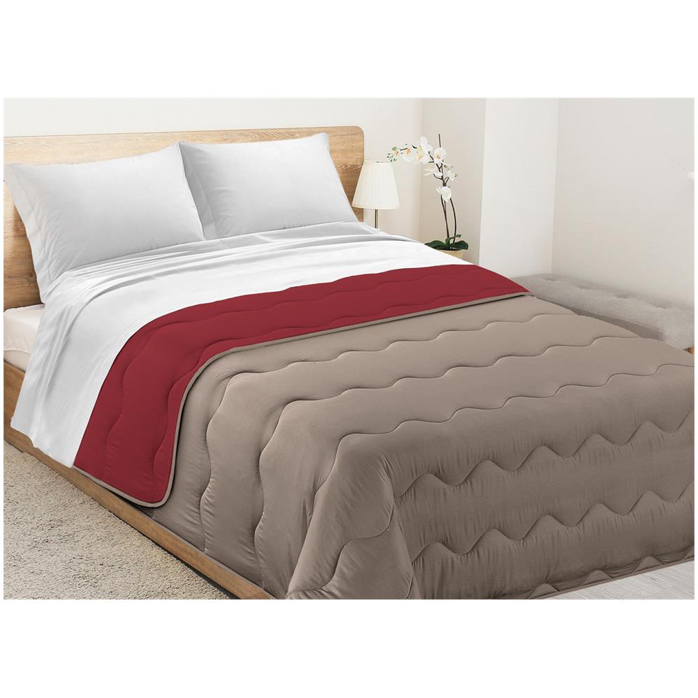 Trapunta Piumone Letto Invernale Imbottita 300gr Microfibra Double Face Bicolor 1 Piazza Bordeaux-tortora - Foto 1
