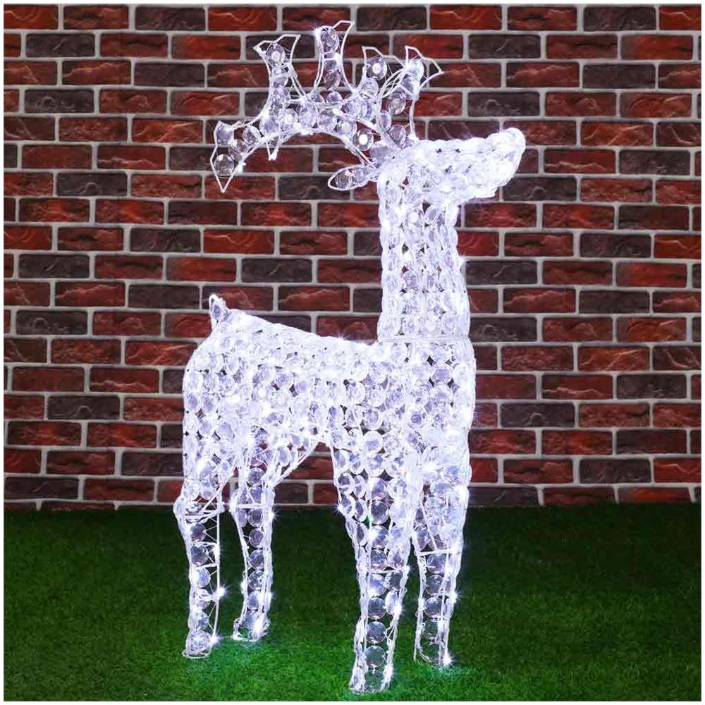 Renna Natalizia Luminosa 3D in Cristalli Acrilici 200 LED Bianco Freddo H. 90 cm - Foto 1