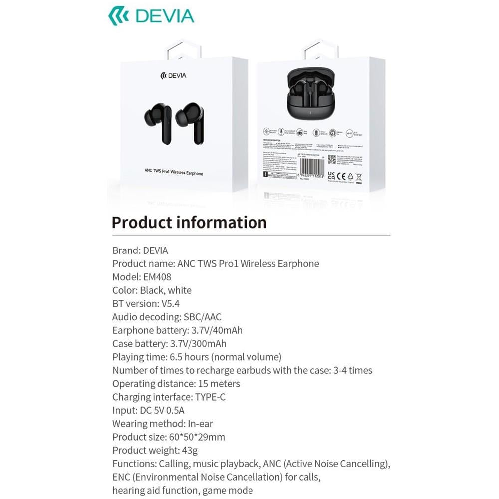 Auricolari TWS EM408 con ANC riduzione del rumore Neri - Foto 3