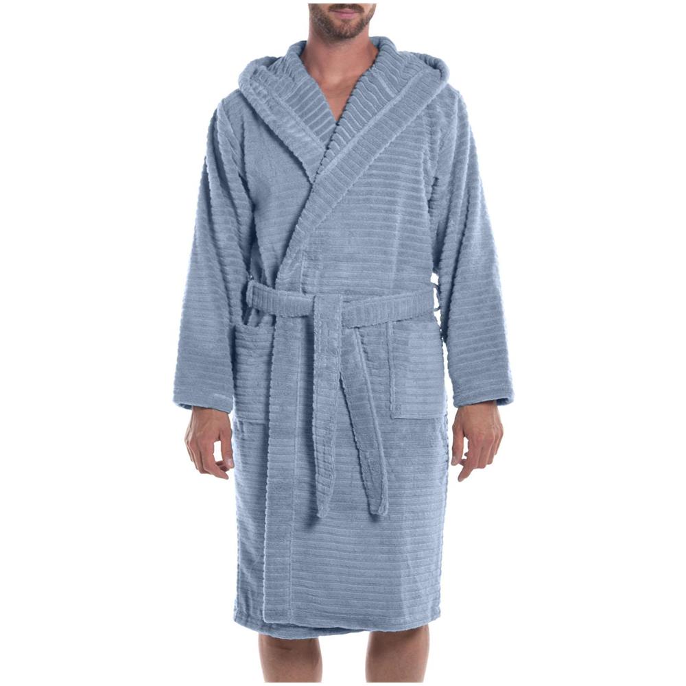 Accappatoio Con Cappuccio Spugnissima Stripe In Cotone Colore Blu Misura Ml - Foto 2