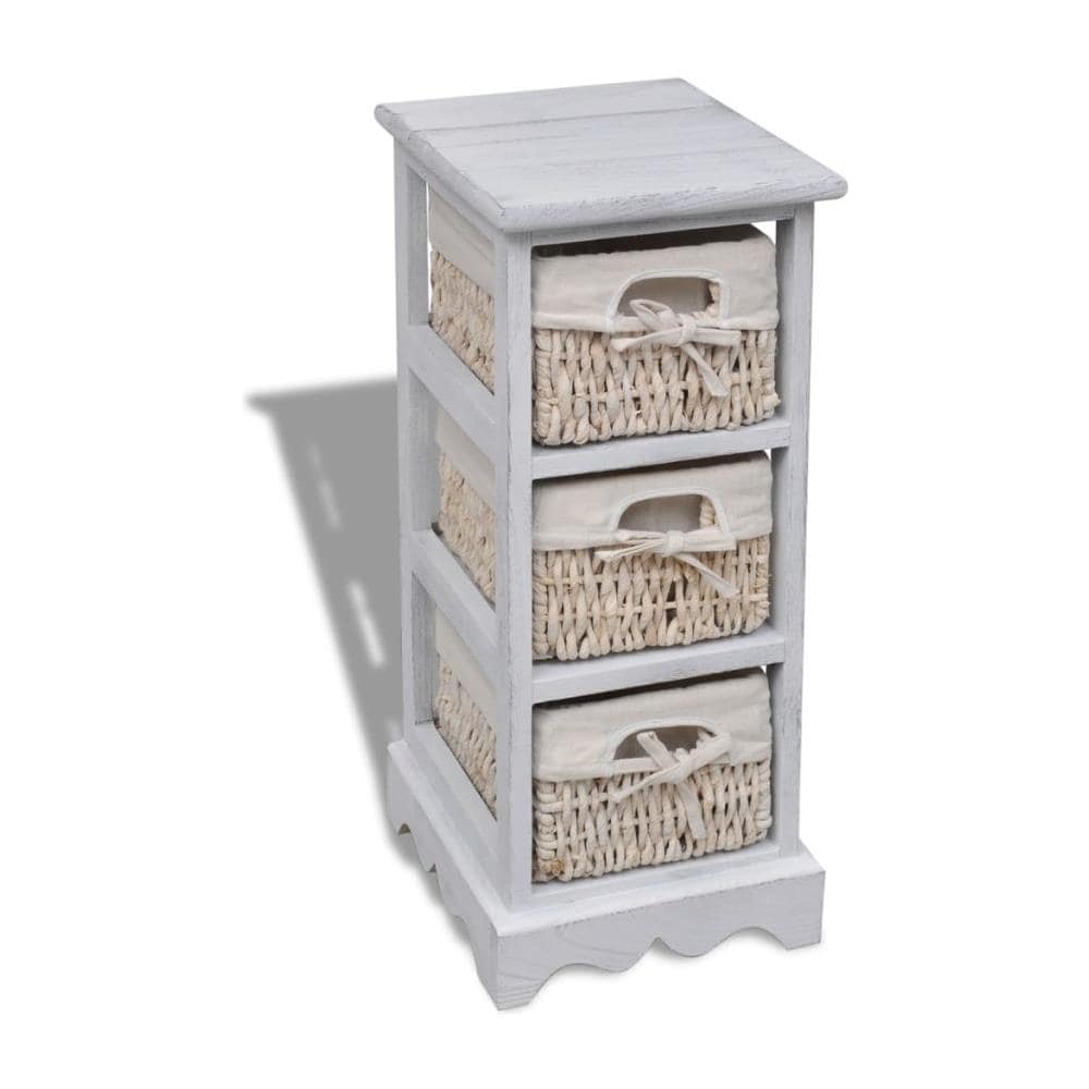 Rastrelliera Stoccaggio In Legno Bianco, 3 Cestini Di Tessitura - Foto 1